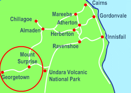Map of the routes to Mount Surprise and Georgetown.